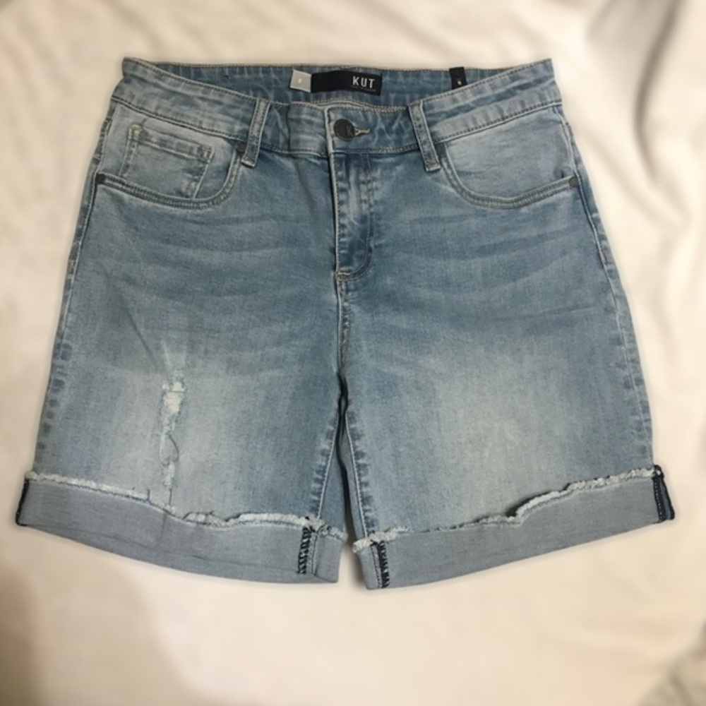 KUT FROM THE KLOTH Denim Fried Hem Jeans Shorts 8